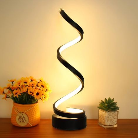 Lampada da tavolo a LED moderna e semplice a forma di spirale con luminosità regolabile, ideale per camera da letto, soggiorno o comodino (nera). (1/5)