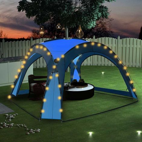 Tente de réception avec LED et 4 parois 3,6x3,6x2,3 m Bleu (1/5)