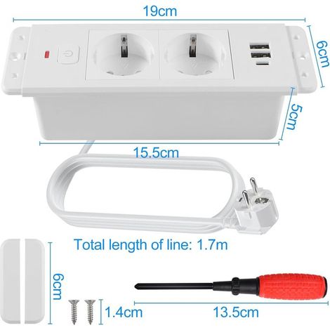 Einbau-Steckdosenleiste mit USB-A- und USB-C-Anschluss, PD20W, Einbau-Steckdosenleiste für Arbeitsflächen mit 1,7 m Kabel für Küche, Büro und Möbel – Weiß (1/4)