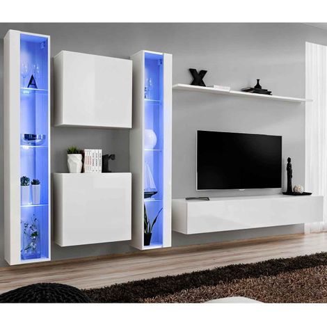 Meuble TV Mural Design "Switch XVI" 330cm Blanc (1/4)