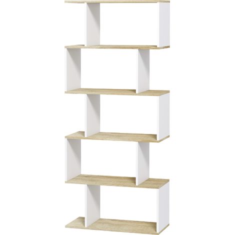 Estantería nórdica 5 estantes antivuelco 25 kg 70x29.5x163 cm roble y blanco