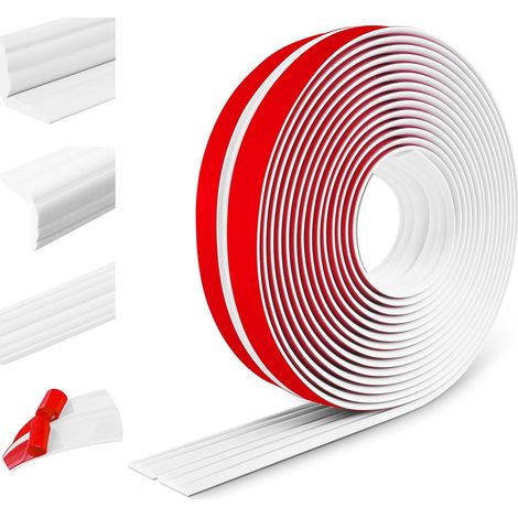 Moulure décorative moulure murale adhesive protection angle mur baguette d'angle PVC plinthe souple pour les murs sols protection des bords (40mm×12m, Blanc) (1/5)