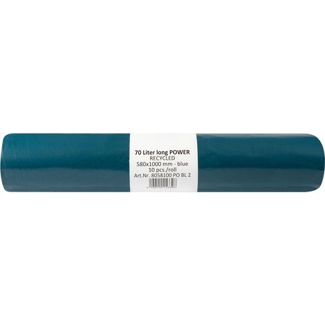 Müllsäcke Polyethylen 70 Liter, 50 my 580 x 1000 mm ohne Zugband blau