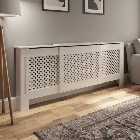 Radiator Cover Diamond Style Adjustable White MDF Easy Installation Modern (1/5)
