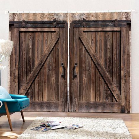 Rideau en bois style porte, pour salon chambre fenêtre, semi-obscurcissement, semi-ombrage, imprimé, 170x200 cm (1/4)