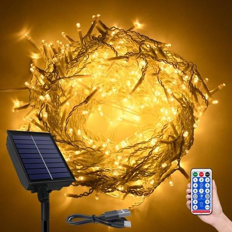 600 LED Guirlande lumineuse solaire, 15 m, 8 modes avec télécommande, étanche IP65, décoration extérieure jardin terrasse