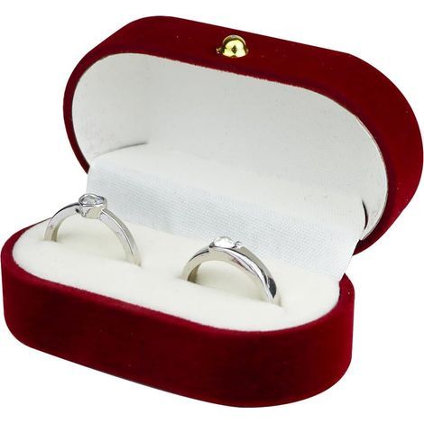 2 Fentes Boite Bague, Porte Alliance Mariage en Velours Ovale Boite a Bague pour Fiançailles et Mariage, Boite a Bijoux pour Anneaux, Boucles d'Oreilles, Broches (Rouge) (1/5)