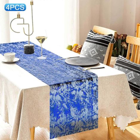 Lot de 4 chemins de table 28x45cm, motif feuille d'or, décoration pour fêtes, mariages, drapeaux de table en polyester (1/5)