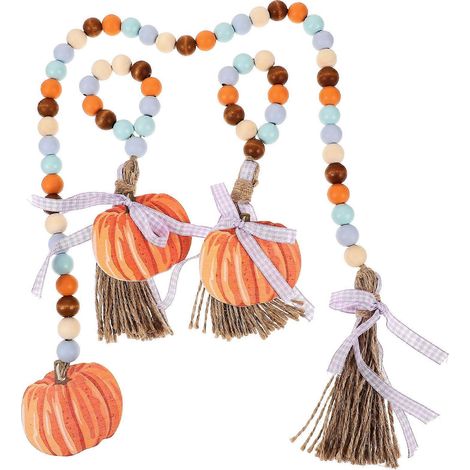 Guirlande de perles en bois, guirlande d'automne décorative, lot de 3, avec pendentif pompon citrouille. (1/5)