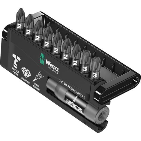 Wera Bit-Check 10 Piece PZ Impaktor 1 TriTorsion Pozidriv Bit Set (1/5)
