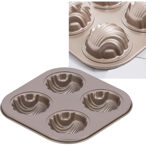Moule à cupcakes quadrangulaire 4 cavités, mini, antiadhésif, en acier au carbone robuste, pour micro-ondes (moule à pâtisserie à coque profonde) (1/5)