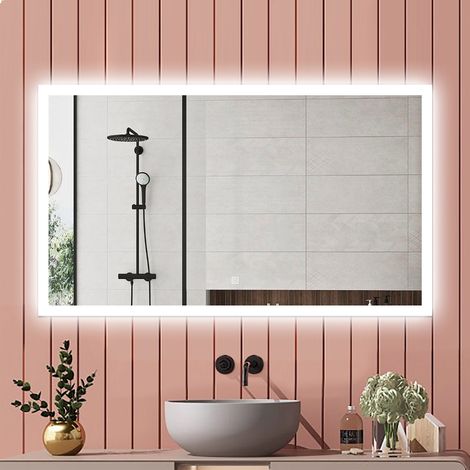 Biubiubath Miroir de salle de bain 120x70cm Lumineux, Tricolore + Dimmable + Mémoire + Anti-Buée (1/5)