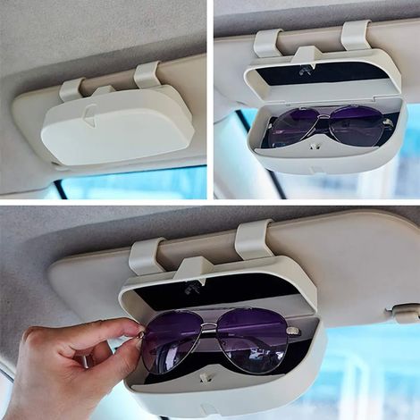 Porte-Lunettes de Voiture Magnétique, Boîte à Lunettes Universelle, Support Lunettes de Soleil pour Auto, Étui à Lunettes Rigide, Fixation Voiture Gris (1/4)
