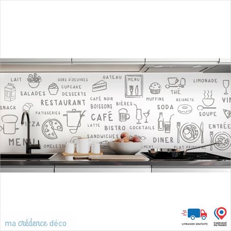 Crédence : Dessin food clair - Couleur Gris platine - Alu composite - 60 - 120 (1/3)
