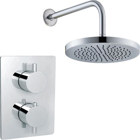 Round Wall Concealed Thermostatic Shower Valve Set with Fixed Head - Chrome