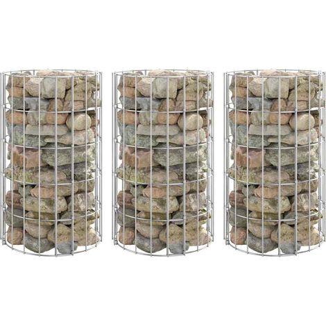 Jardinière de jardin - Balconnière à fleurs Lit surélevé à gabion circulaire 3 pcs Acier galvanisé Ø30x50cm BV189446 - BonneVie (1/5)