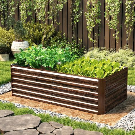 Carre potager surélevé sans fond bords arrondis, bac de culture grand format jardin, 180 x 90 x 57,5 cm, marron foncé (1/5)