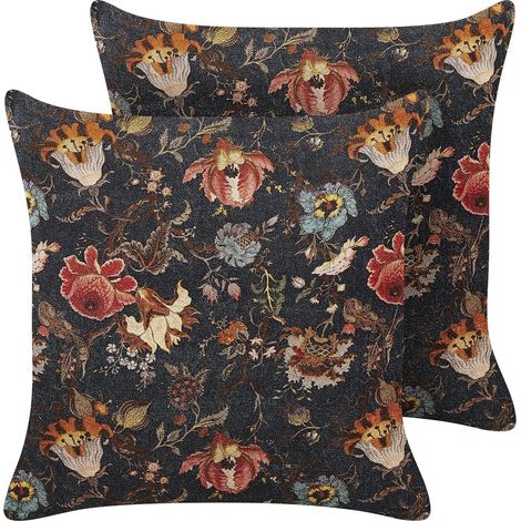 Set of 2 Decorative Cushions RAMONDA Velvet 45 x 45 cm Multicolour Floral Pattern (1/5)