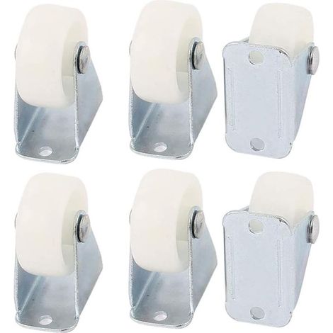 6 Pièces Roulettes Roues, Roue de Meuble, Roulette Fixe PP, Résistant à l'Usure pp 1 pouce Roue Directionnelle à Fond Plat pour Chariot, Chaise, Meuble, Roulettes pour Aspirateur Robot (Blanc) (1/5)