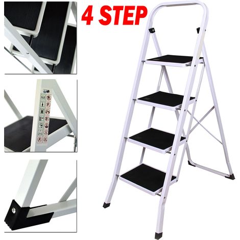 4 Step Steel Tread Ladder Stepladder Folding Anti Slip Feet Home Garage DIY Tool (1/5)