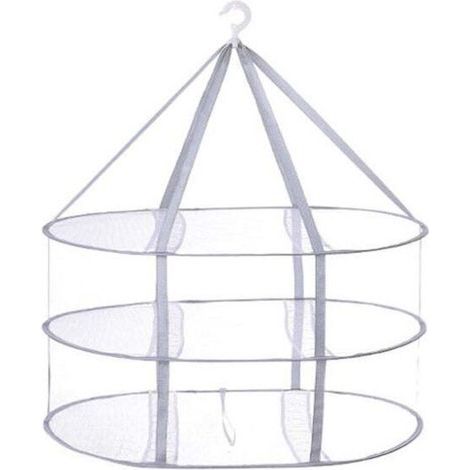 Étendoir à linge à trois niveaux, corde à linge pliable, panier à linge, filet à linge - gris (1/4)