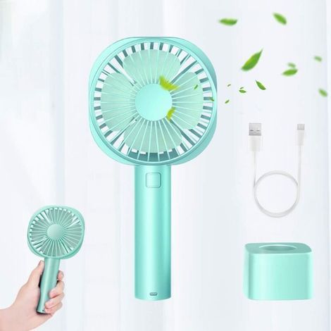 Ventilateur portable rechargeable 2600 mAh, mini ventilateur USB silencieux à main avec 3 vitesses réglables, idéal pour le bureau, le camping, les voyages, l’usage en poche ou au cabinet, couleur ble (1/5)