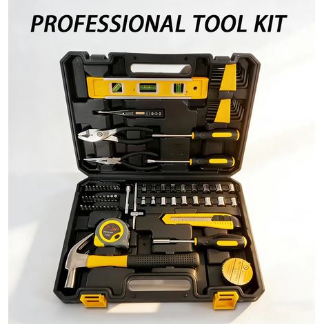 Coffret d'outils multifonctionnel 78 pièces pour la réparation à domicile de qualité professionnelle, Rallonge pour douilles, coulisseau, marteau à griffes, ruban isolant forgeage de précision