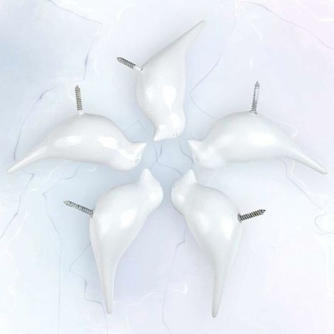 Crochet mural d'oiseau en conception d'oiseau blanc / Cintre mural polyvalent pour clé de sac à serviette de chapeau de manteau / Décoration murale d'oiseau rustique avec résine écologique, lot de 5 (1/5)