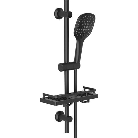 Barre de Douche Noir INOX 70 cm Colonne de Douche avec Porte-Savon Douche et Douchette 3 Jets, Support de Fixation Réglable,Mural Solide(HB1210MB) (1/5)