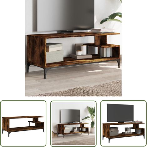 The Living Store Meuble TV chêne fumé bois ingénierie et acier enduit de poudre - Meubles Tv - Meuble Tv Industriel - Meuble Tv Design - Meuble Tv Moderne - Étagère Téléviseur (1/5)