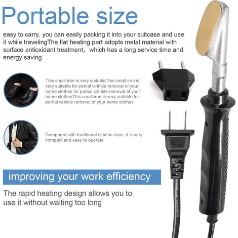 Fer électrique Portable 220 V 50W, outils d'élimination des rides pour vêtements en cuir, chauffage rapide, température constante, pour la maison et les voyages (1/5)