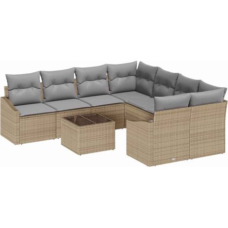 Maison Exclusive - Sofa Set mit Kissen 9 pcs Beige und Grau Poly-