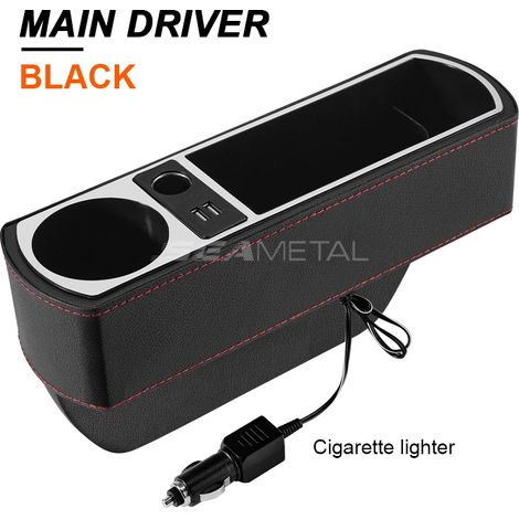 (A Left-USB) Organisateur de voiture avec chargeur sans fil, boîte de rangement tout-en-un pour l'espace entre les sièges, poche de rangement latérale pour la console centrale avec porte-gobelet