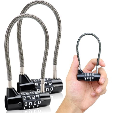 2 Pièces Petit Cadenas à Code 4 Chiffres Cadenas à Combinaison Câble Antivol pour Casier Bagages Valise Armoire Vélo Clôture Serrure à Code Extérieure (1/5)