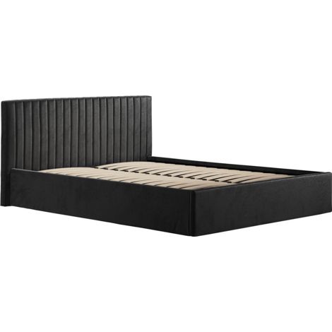 Berlin Ottoman Double Bed Frame (Pack of 2) - Velvet - L203 x W154 x H89 cm - Black - Flat Pack