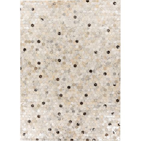Tapis cuir patchwork argent gris fait main - 150 x 80 cm (1/4)