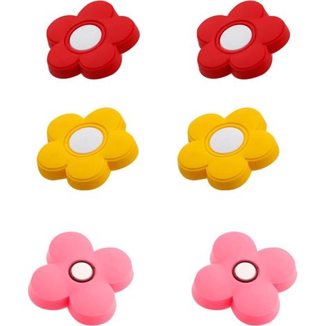 Lot de 6 boutons de tiroir en caoutchouc souple, motifs fleurs mélangés pour enfants. (1/5)