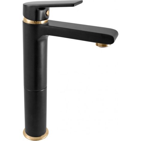Mitigeur lavabo haut COLORADO en laiton noir doré H. 26 cm (1/2)