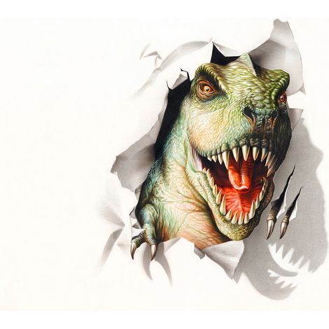 Papier peint panoramique dinosaure vert & blanc | Tapisserie panoramique 3D animaux chambre enfant | Papier peint panoramique chambre garçon - 267 x 400 cm (4 pièces) (1/2)