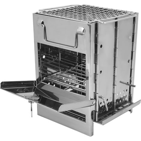 Poêle à bois pliable intégré pour le camping, barbecue, prise en acier inoxydable à broche (1/5)
