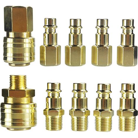 Kit de 10 racores y extremos neumáticos de latón: racor rápido hembra con rosca hembra/macho BSP de 1/4'', racor macho con rosca hembra/macho BSP de 1/4'', manguera de 8 mm. (1/5)