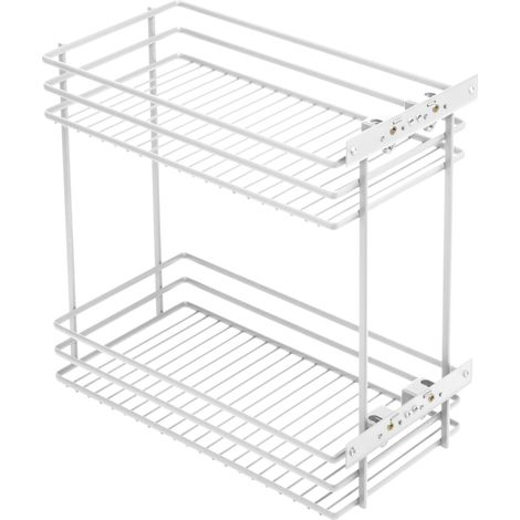 Panier Coulissant de Cuisine pour Meuble Bas 250 mm, Rangement à 2 Niveaux, Charge 15 kg, Organisateur d'Épices et Bouteilles, Montage Latéral, Acier Laqué Blanc (1/3)