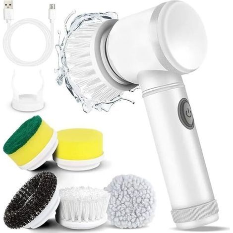 5-in-1 USB Kitchen Cleaning Tool, Bathroom Cleaning Brush, Bathtub Spin Dryer, Electric Sink Cleaning Brush, White (1/4)