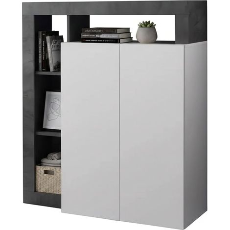 Dmora - Kommode Gusana, Wohnzimmerbuffet, Wohnzimmer-Sideboard, Moderne Küchen-Speisekammer, Made in Italy, 108x42 h127 cm, Glänzendes Weiß und Schiefer
