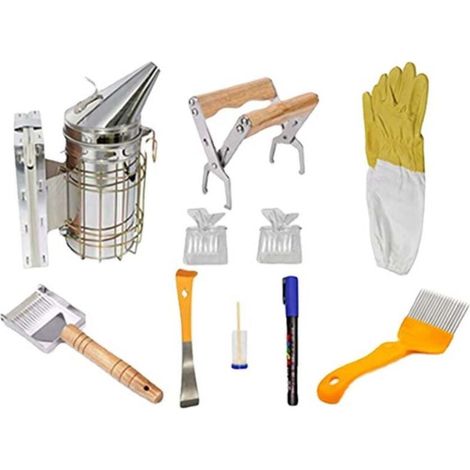 Ensemble Apicole 10 Pièces avec Pince à Rate Manche Bois Fourchette à Miel 18 Dents Pince Récupération Plastique Grattoir (1/4)