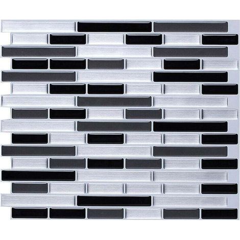 Papier Peint Carrelage Autocollant Argent Brossé 28x24 cm Mosaïque Sticker Mural Film Décoratif Imperméable pour Salle de Bains et Cuisine (1/4)