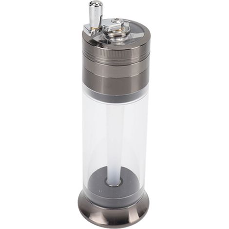 Manuelle Gewürzmühle, 50 mm, 4-lagig, mit konischem Füllsystem, transparentem Behälter und Druckknopf, ideal für Zuhause und unterwegs, bronzegrau (1/5)
