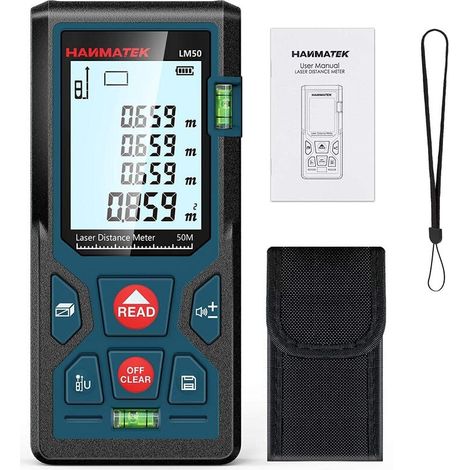 royaluxe - Télémètre Laser Numérique, LM50 50m Mètre laser numérique,Mesure du théorème de longueur/Zone/Volume/Théorème de Pythagore avec Rétroéclairage LCD, IP54, (1/5)