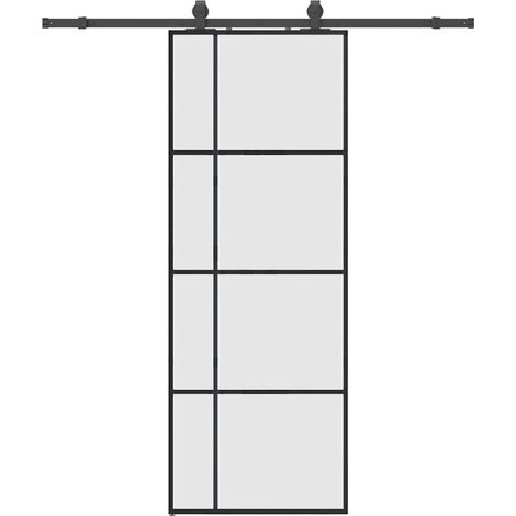 Porte coulissante kit de quincaillerie noir 76x205 cm verre ESG