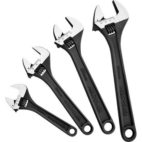 MAXPOWER Adjustable Spanner Set, 4PCs Adjustable Wrench Set, Black - 150mm, 200mm, 250mm and 300mm (1/5)